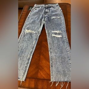 PRETTYLITTLETHING Acid Wash Distressed Long Leg Straight UK size 12